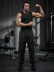 Men's Summer Gym Workout Fitness Running Sport Set, Round Neck Sleeveless Compression Shirt Tight Fit Tank Top Vest + Drawstring Elastic Waist Pants with Adjustable Cuffs Sporty Trousers Sweatpants with Side Pocket, Gym Workout Clothes