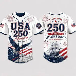 USA 250th Anniversary Baseball Jersey, Youth Patriotic Shirt, 1776 2026 America Birthday Gift, July 4th Top