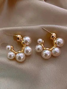 Elegant Vintage Classic Faux Pearl Hoop Earrings, Perfect for Women's Holidays, Birthdays, Dinners, Parties, Travel, Casual Wear