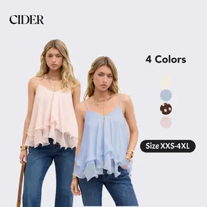 Cider Ruffle Knotted Cami Top – Flattering Layered Mesh Tank for Women, Conceals Bra Side, Soft Summer Top for Date Night & Beach