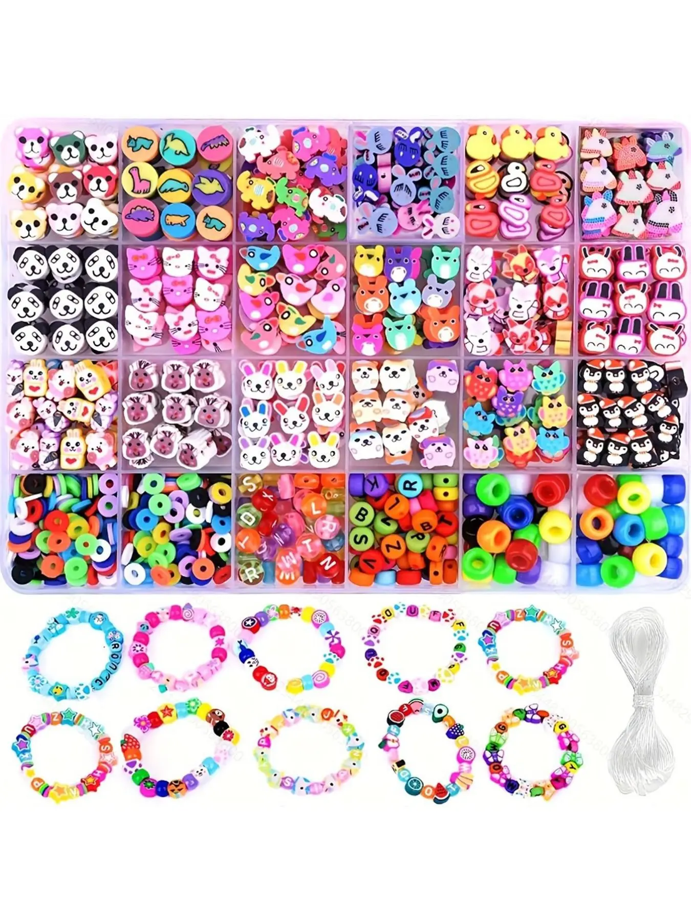 1000pcs Clay Bead Bracelet Making Kit, Bead Kits, 24 Fun Animal Beads DIY Jewelry, Craft Supplies for Bracelets, Fashion Gifts, Handmade Accessories, Bead Mix, Bead Assortment
