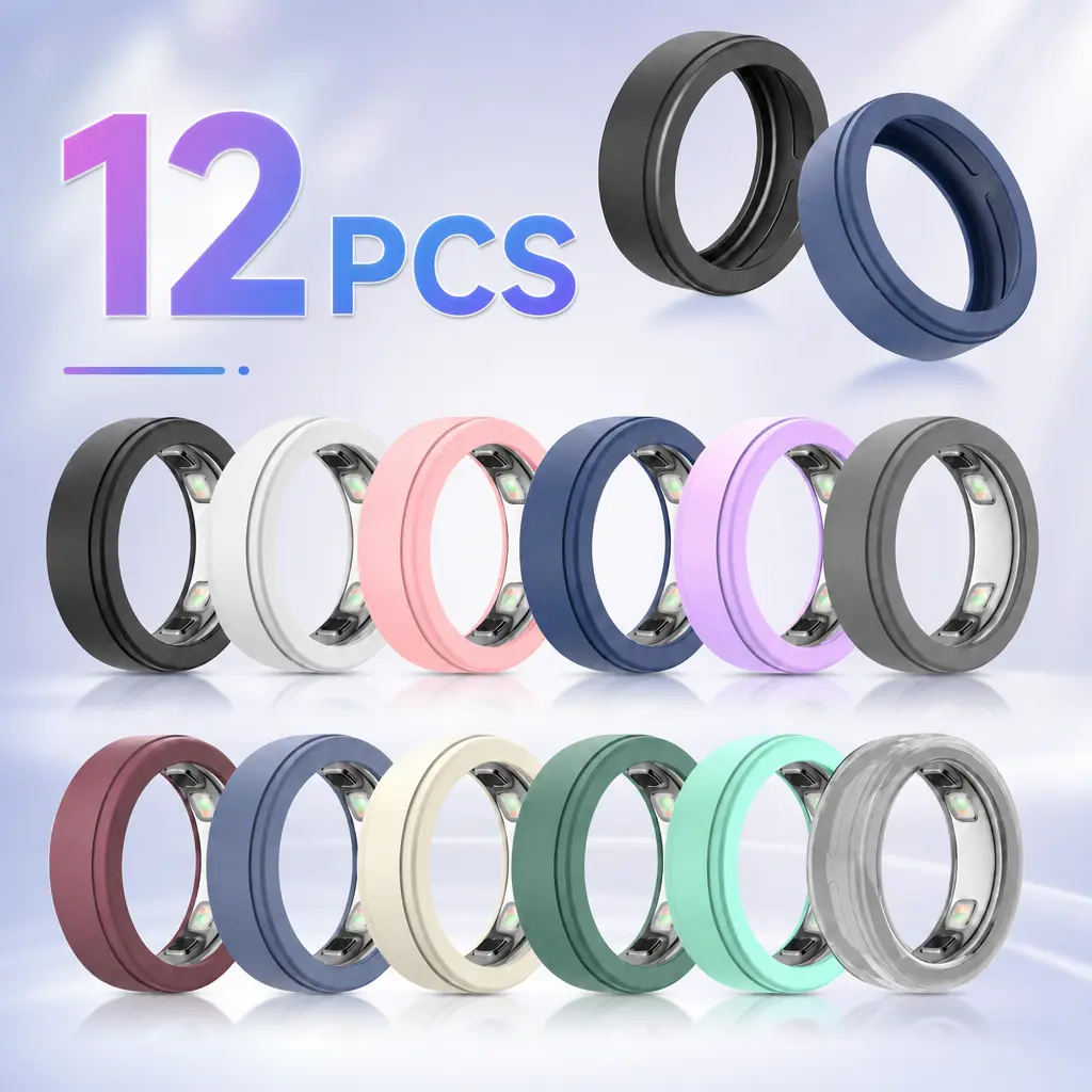 12Pcs Soft Silicone Oura Ring 5 Shields Set Pack, Anti-Scratch Lightweight Protection Silicone Shields for S/M US Sizes 6-13, Ring Wearables for Workout & Daily Use