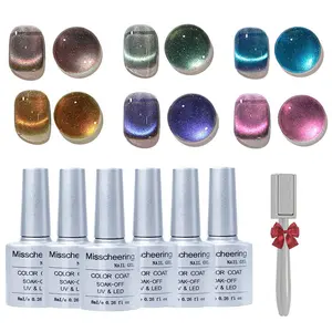 Holographic Glitter Neon Cat Eye Gel Nail Polish Set 6PCS With A Free Magnet, Cateye Blue Green Purple Soak Off Gel Polish Magnetic Manicure Kit For Nail Art Salon 8ml Gel Polish Led Set Nail Art Gel Gifts