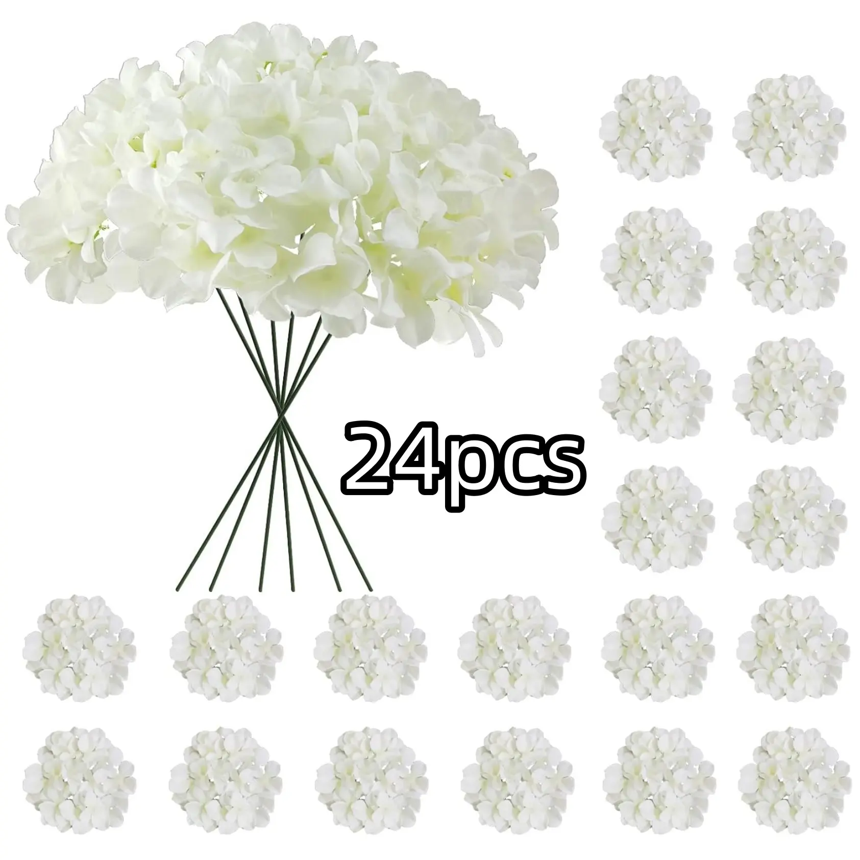 24 Pcs Hydrangea Decorative Artificial Flowers Bulk, Faux Hydrangea Full Flowers Heads with Stems, Fake Flowers for Wedding, Garden, Home, Party Decoration, Faux Flower Bouquets