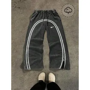 Men's regular fit striped printed drawstring sports pants, autumn and winter pocket pants, men's daily wear pants, sports casual pantsRAIMENTRY
