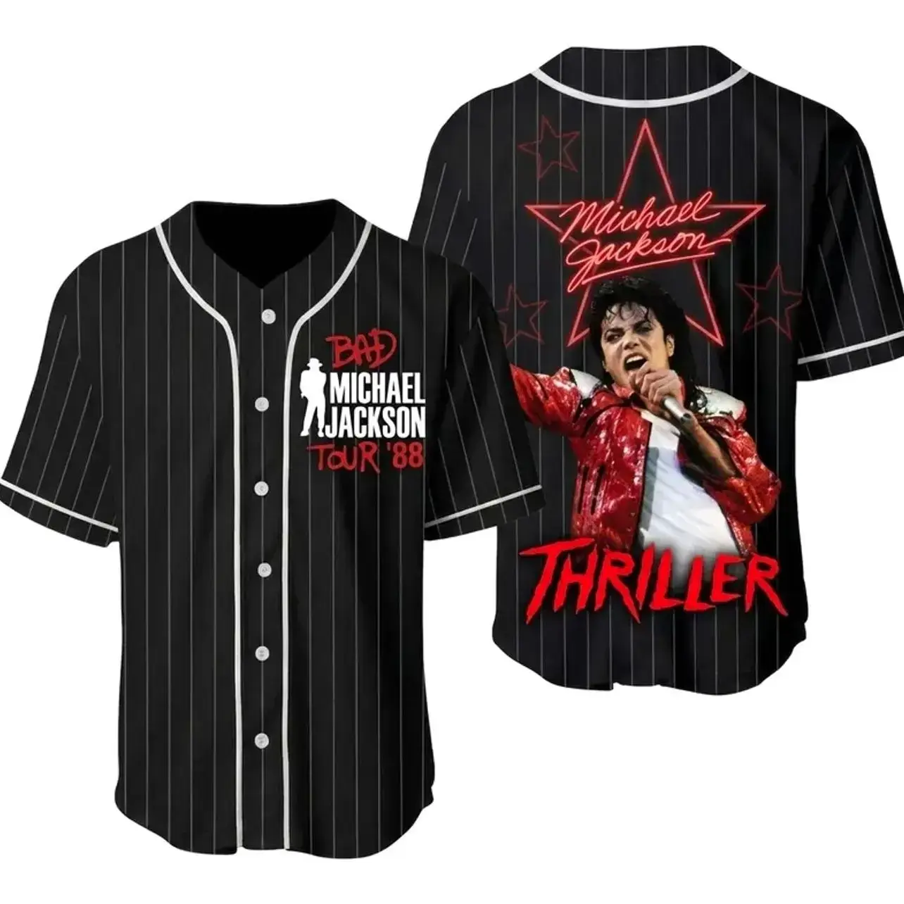Michael Jackson Thriller Baseball Jersey, Bad Tour 1988 Graphic Shirt, Unisex Baseball Jersey for Concert Fan, Casual Sports Top