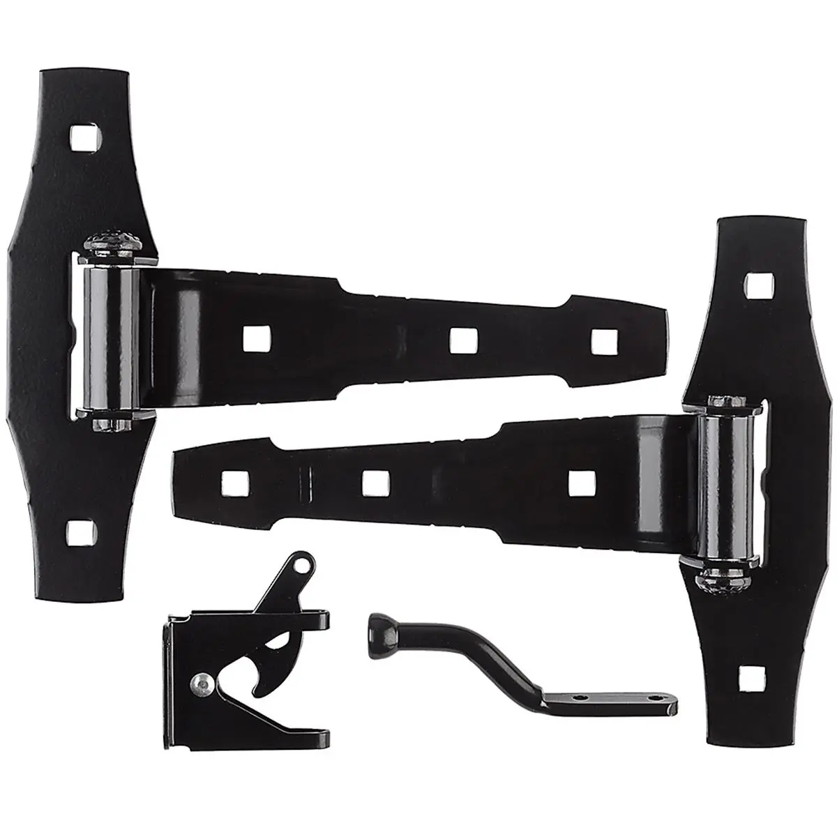 212 MAIN Black Steel Gate Kit with Latch + Hinges, Lock Bolts, 8.81x7.12 in Padlock-Ready Design, Left/Right Use, 50 lbs Capacity, Keyed Padlock Door Plates, Added Security