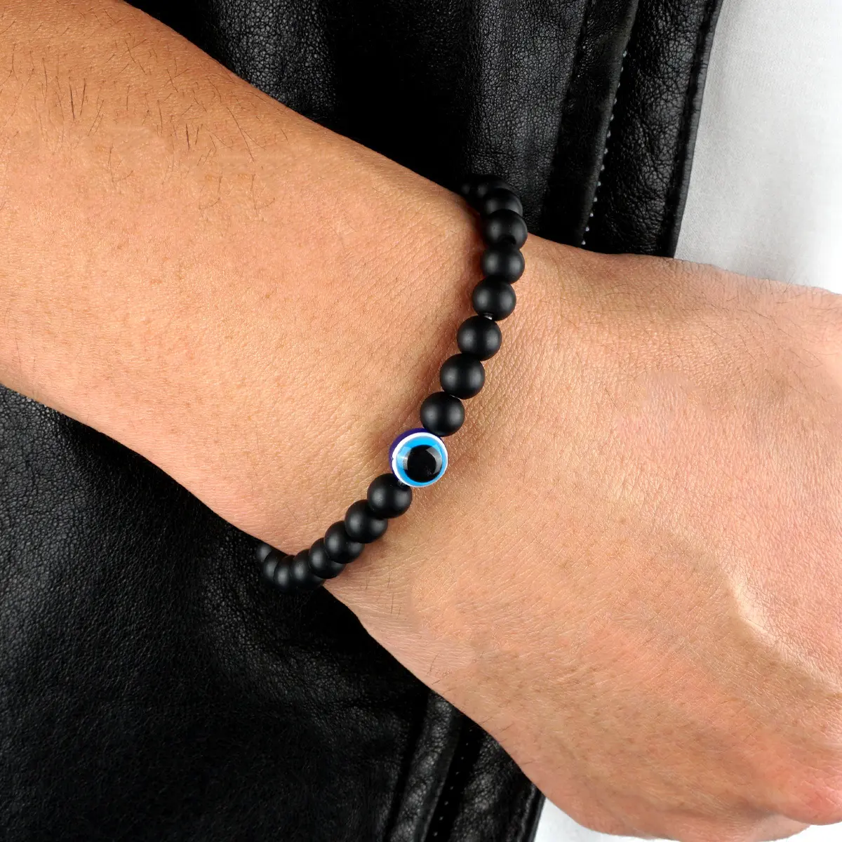 September Laurel Turkish Evil Eye Bracelet, 6mm Boho Beaded Bracelet for Men, Birthday & Anniversary Gift