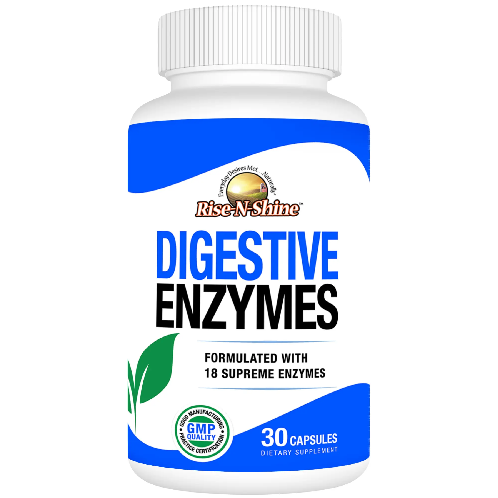 Digestive Enzymes by Rise-N-Shine – 18 Enzyme Complex with Lactase, Bromelain & Lipase for Bloating, Digestion & Gut Health Support, Gluten-Free
