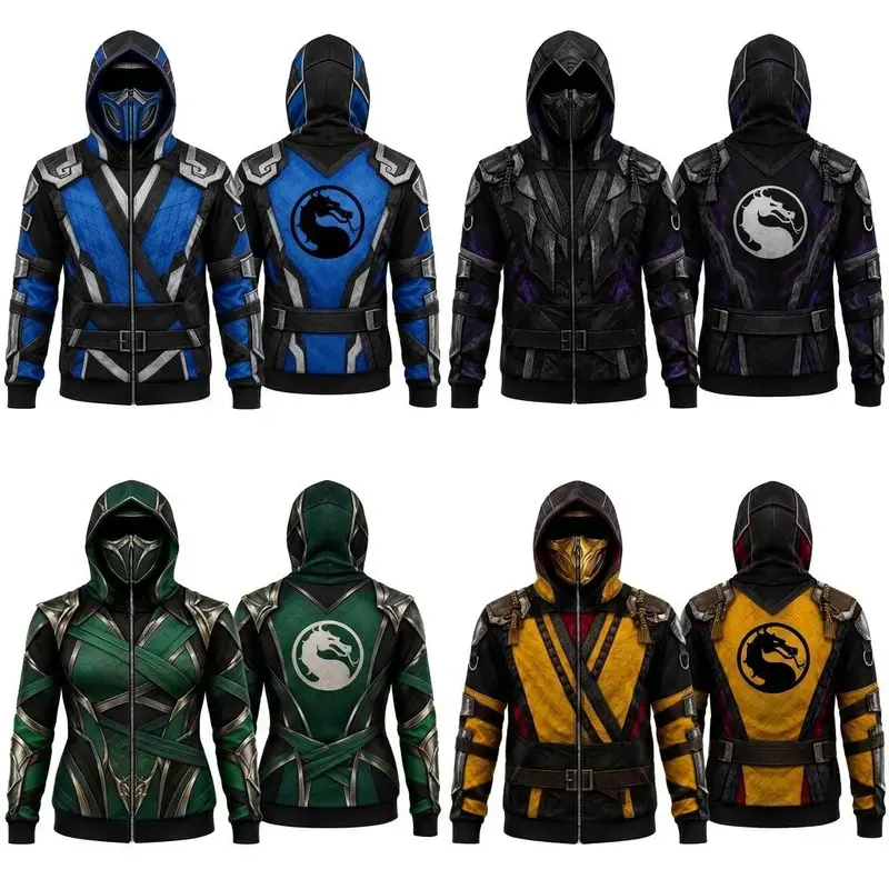 Ninja Cosplay Balaclava Hoodie, Built In Mask Full Zip Dragon Graphic Jacket, 3D Armor Print Streetwear Sweatshirt, Oversized Windproof Warm Fleece Outerwear, Anime Gamer Combat Battle Costume Gift For Men Women