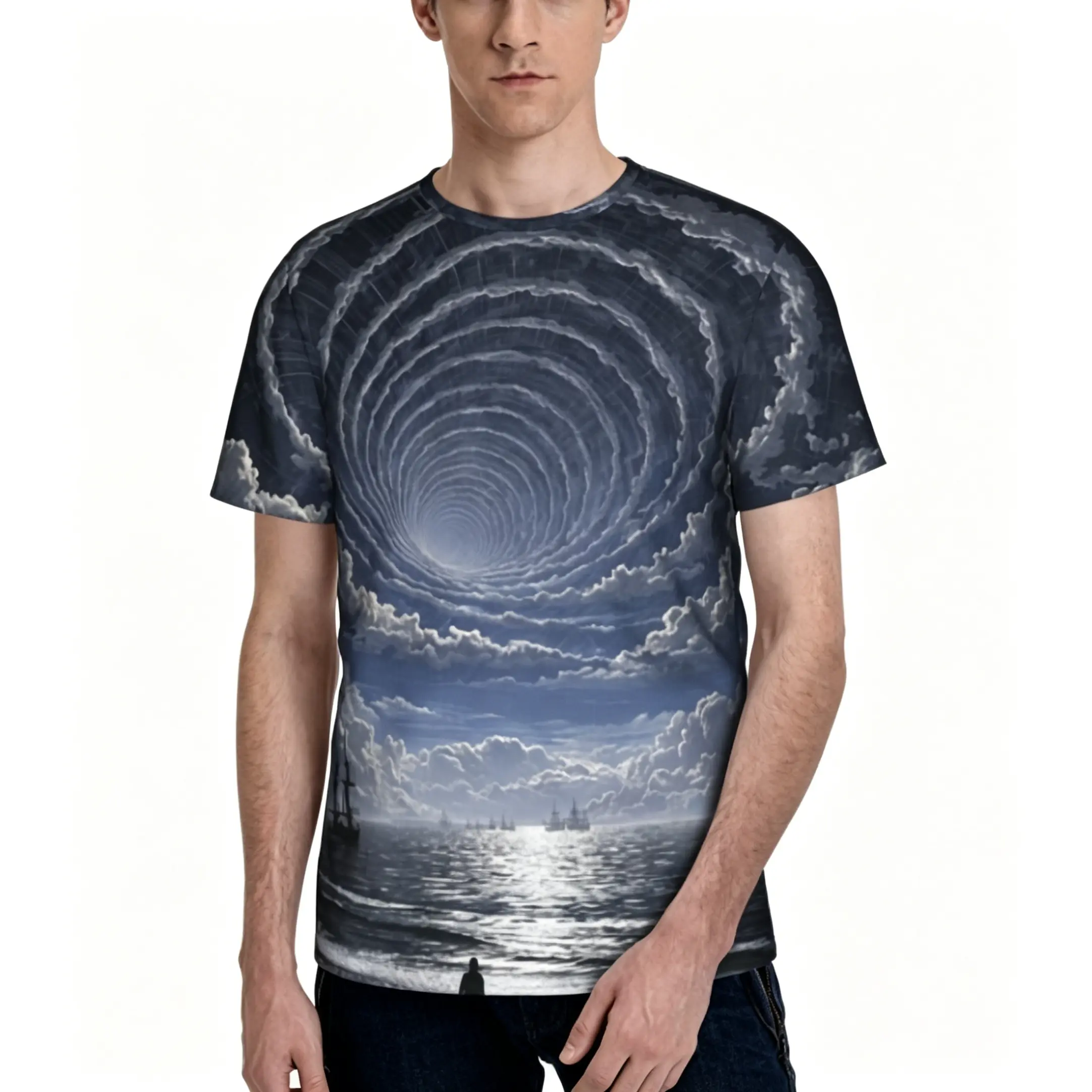 Spiral Cloud Sea Nautical Scenery T-Shirt Summer 3D Full Print Short Sleeve Unisex Outdoor Comfortable Top Party Clothes Outdoor Comfortable Top Couple Pattern Gift for Friends