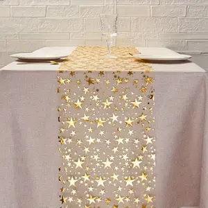 Star Sequins Tablecloth, 1 Roll, 11x108 Inches, Shiny Stars Design, Perfect for Ramadan, Birthday, Party, Banquet Decorations