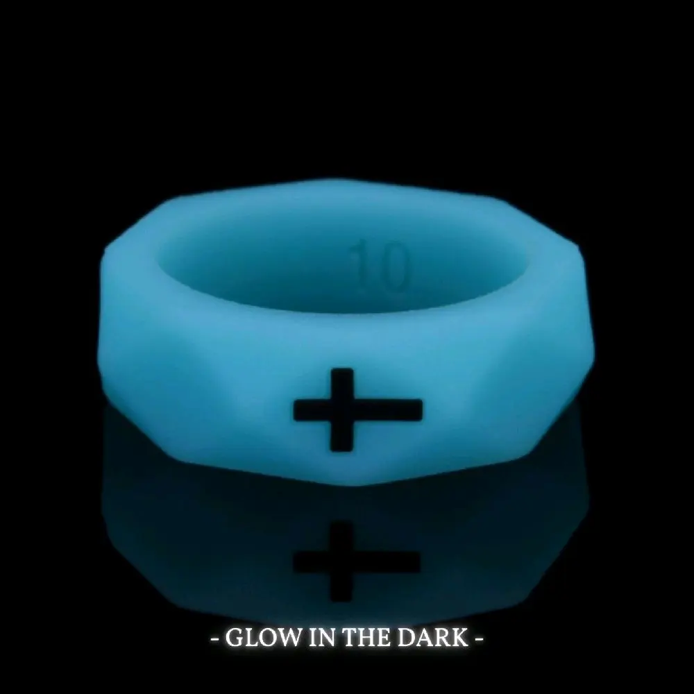 Gemvius Blue Glow Faith Ring - Glow In The Dark - High Quality Silicone - Extreme Durability - Ultra Comfort - Active Lifestyle - Cross Ring