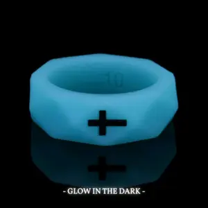 Gemvius Blue Glow Faith Ring - Glow In The Dark - High Quality Silicone - Extreme Durability - Ultra Comfort - Active Lifestyle - Cross Ring
