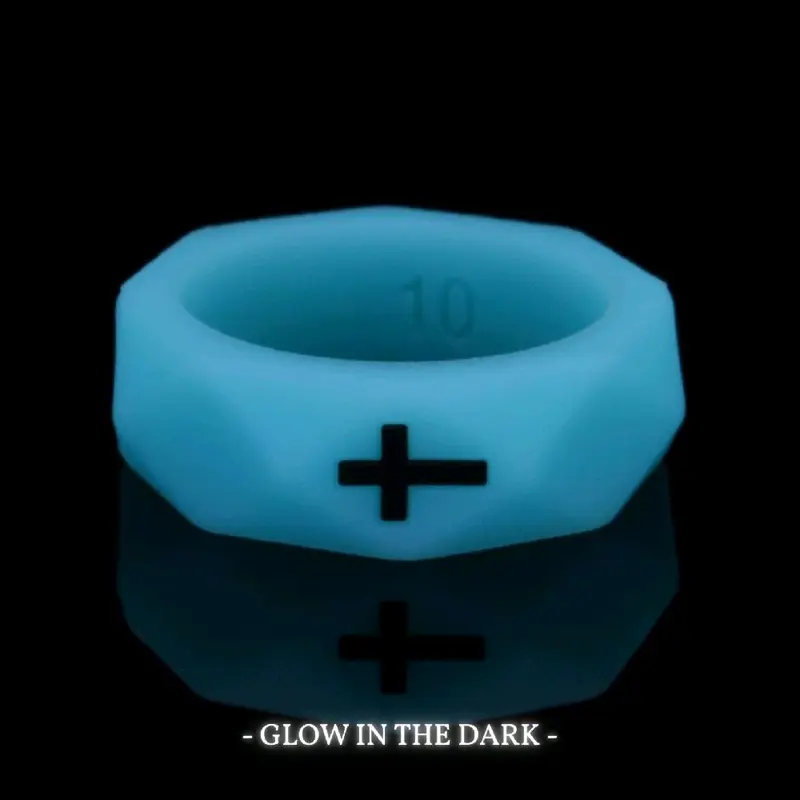 Gemvius Blue Glow Faith Ring - Glow In The Dark - High Quality Silicone - Extreme Durability - Ultra Comfort - Active Lifestyle - Cross Ring