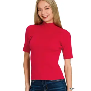 Viscose Ribbed Mock Neck Sweater