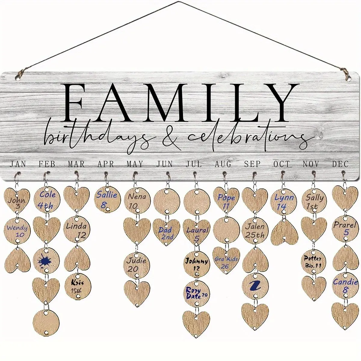 Wooden Family Birthday Calendar, 1 Set Wooden Hanging Calendar Plaque, Birthday Reminder Calendar for Home Office School Decor