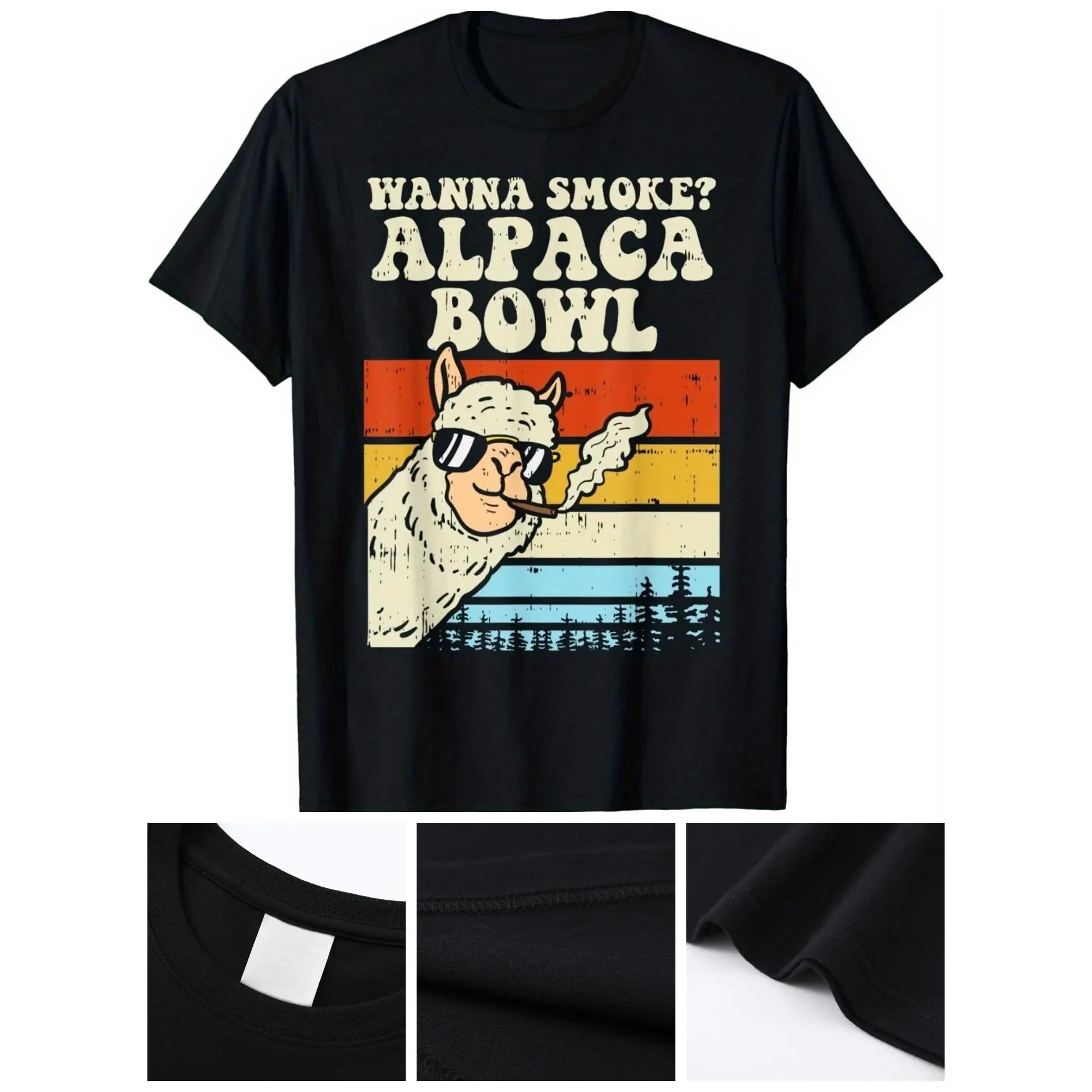 Alpaca Fashion Trend Digital printed men's T-shirt, comfortable casual wear, eye-catching design, high quality short sleeves, black,Made in USA