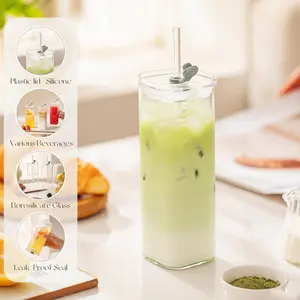 High Appearance Heat Cold Resistant Glass Cup Home Office Water Cup Special Cup for Cola Juice Milk Tea Yogurt Coffee Large Capacity Transparent Drinkware