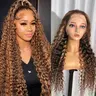 Women's 30in 13x6 HD Lace Front Wig, Human Hair, 180% Density Highlight Deep Wave, Pre-Plucked P4/27 Ombre Deep Curly Wig for Women,wigs