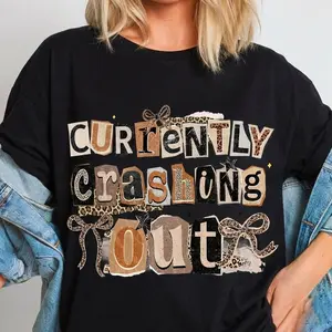 Retro Funny Crash Out Girly Tshirt, Sassy Sarcastic Shirt, Adult Humor Tee, Preppy Bow Design