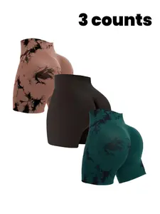 Women's Solid & Tie Dye Print High Waist Sports Shorts, Sporty Comfy Breathable Skinny Shorts for Yoga Gym Workout Running, Ladies Sportswear for All Seasons