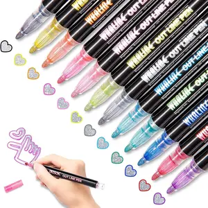 48Colors Double Line Outline Markers - Magic Shimmer Metallic Self-Outline Pens for DIY Art, Bullet Journal, Scrapbooking & Easter Gifts - Satisfying Art Supplies
