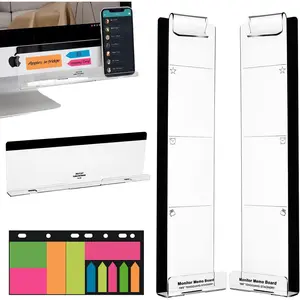 Monitor Memo Boards for Computer, Set of 3 (Left & Right & Bottom) Multifunction Acrylic Screen Message Reminder Pad Side Panels Phone Holder - Utility Organizer for Office Desktop, with Sticky Notes