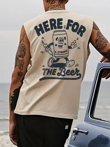 Men's Sleeveless Vest Vintage Beer Can Cartoon Print Pattern Casual Trendy Top, Fitted Graphic Shirt for Everyday Wear, Menswear