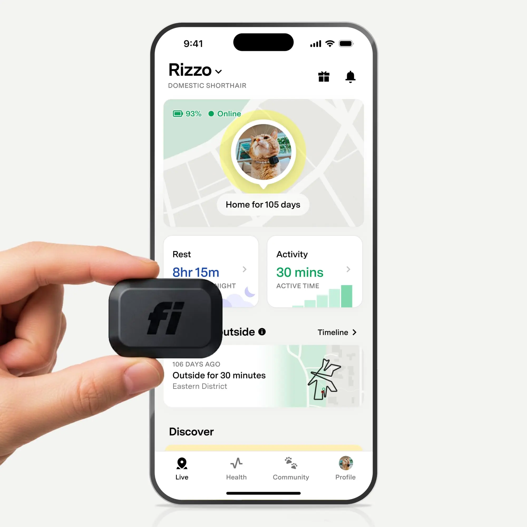 Fi Mini Smart GPS Tracker for Cats, Activity Tracking, Waterproof
