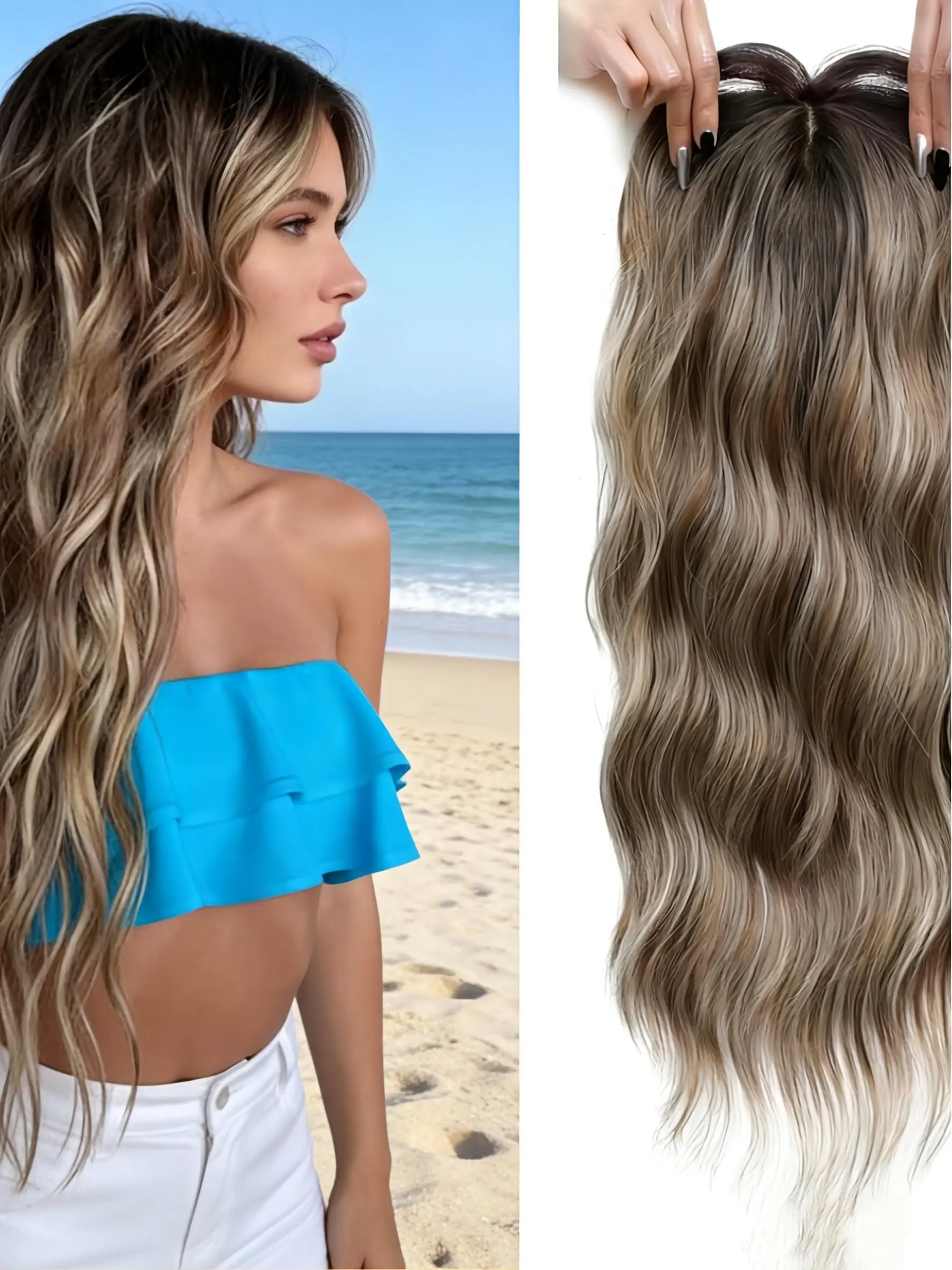 Viral  Brown Balayage Wig! Long Beach Wave Hairpiece with Middle Part, Trendy Highlights, Glueless Design for Instagram & TikTok Baddies 🔥