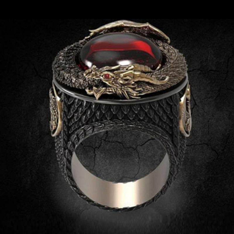 Vintage Dragon Ring for Men, Bold Domineering Dragon Shape Band, Electroplated Fashion Statement Jewelry, Cool Punk Style for Daily Wear, Streetwear & Biker Accessory