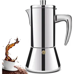 4 Cup 200ml 6.6oz Thickened 304 Stainless Steel Moka Pot Stovetop Italian Percolator Espresso Coffee Machine for Induction Home and Camping