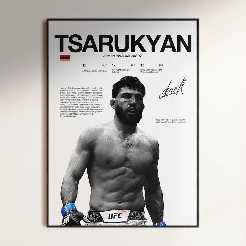 Arman Tsarukyan Poster, UFC Wall Print, MMA  Fighter Poster, Gym Poster, UFC Fan Room Decor, Gift for Him, Champion Poster