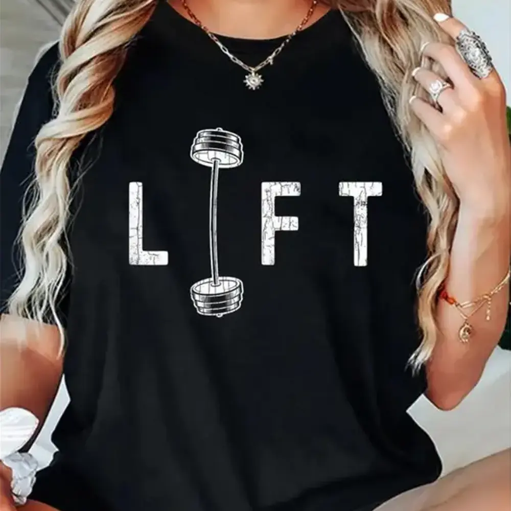 Men's Classic Funny 'LIFT' Graphic T-Shirt - 100% Cotton Short Sleeve Round Neck Casual Motivational Top for Gym Workouts