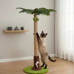 Tree-Shaped Cat Scratching Post 36.22" Palm Tree Cat Tree Tower with Interactive Hanging Toys, Heavy Duty Sisal Multi-Level Cat Climber for Indoor Cats & Kittens, Space-Saving Small Cat Condo Furniture