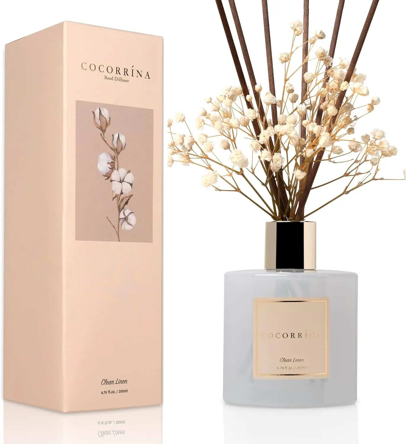 Reed Diffuser Set, Clean Linen 6.7 fl oz Scented Diffuser with Sticks Home Fragrance Reed Diffuser for Bathroom Shelf Décor