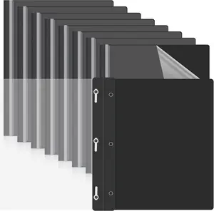 48 Pcs Clear Front Report Covers with Prongs Plastic 3 Prong Presentation Folders Resume Portfolio Folder for School (Black)
