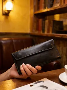 Women's Long Leather Wallet - Genuine Cowhide, Snap Button Closure, Slim & Stylish, Durable Bifold Wallet, Business Fashion Wallet, Ideal for Business & Daily Use, Business Wallets