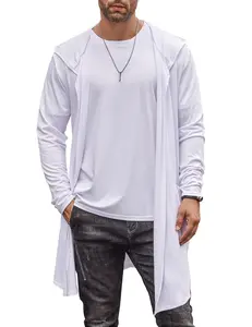 COOFANDY Men's Long Hooded Cardigan Shawl Collar Lightweight Open Front Drape Cape Overcoat with Pockets