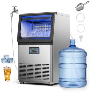 VEVOR Commercial Ice Maker Machine, 90 lbs/24h with 13 lbs Storage Capacity, Countertop/Freestanding/Under Counter, Stainless Steel Ice Maker with LED Display & Self-Cleaning, for Home Bar Restaurant