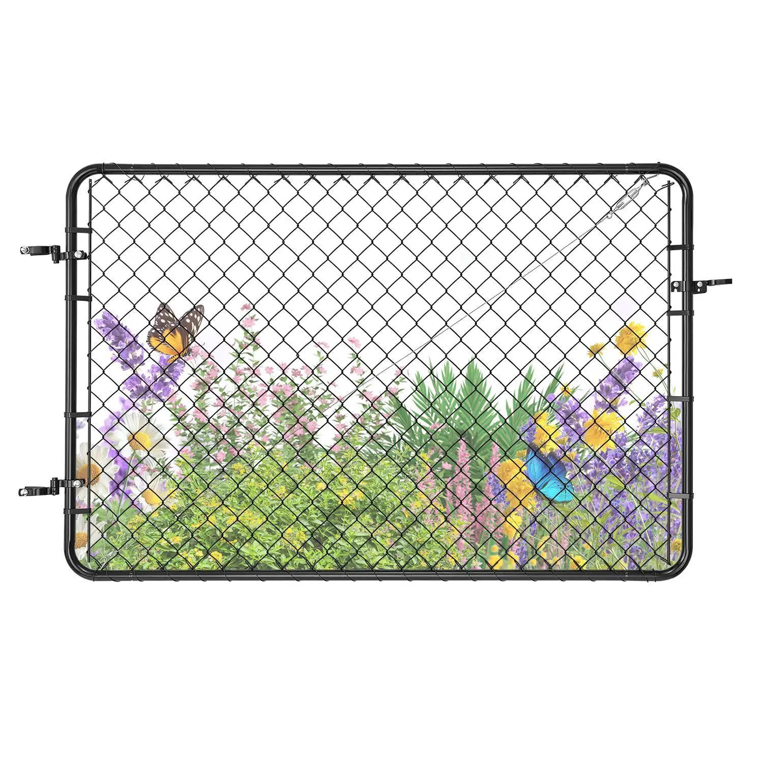 VEVOR Plastic Coated Rectangular Chain Link Fence Gate, 72x48 in Adjustable Size Outdoor Gate, Fits 2.2-6 ft (W) x 6 ft (H) Garden Fence Opening, for Farm, Posts Not Included