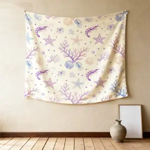 Whimsical Marine Life Wall Tapestry, Fresh Watercolor Design, Easy to Install Strong Atmosphere, Ideal for Summer Kids' Bedroom Wall Personalized Decor