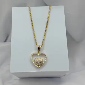 Gold Plated Double Heart Pendant Necklace 18k Gold