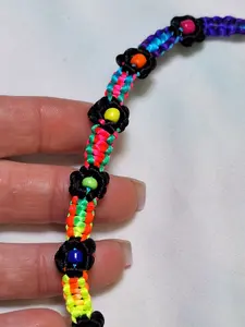 Rainbow Macramé Choker - Black Flower Motifs Colorful Centers