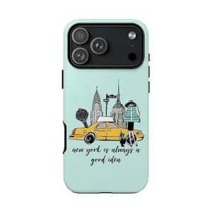New York Is Always a Good Idea iPhone Case NYC Taxi Fifth Ave Skyline New York Girl Aesthetic Glossy Tough Protective Cover for iPhone 7–17 Pro Max