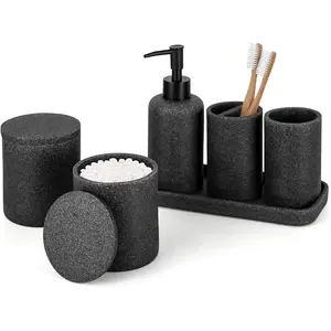 6 Pieces Bathroom Accessories Set - Toothbrush Holder, Lotion Dispenser, Qtip Container, Vanity Tray, Tumbler - Countertop Organizer for Bathrooms, Elegant Functional Bathroom Decor Set