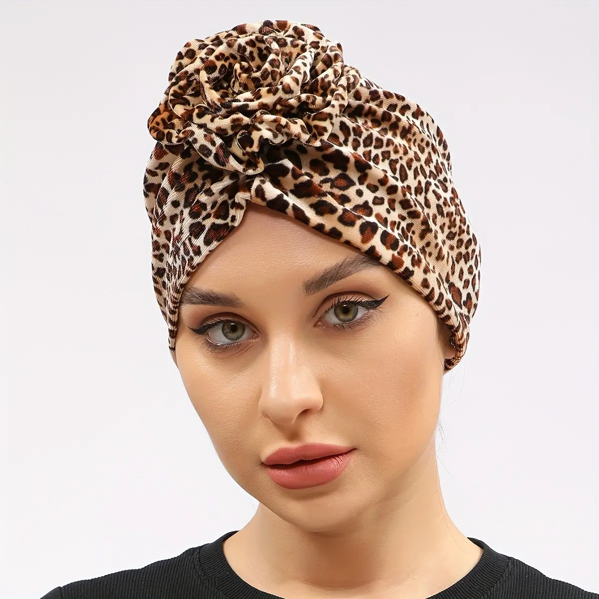 High Quality Top Knot Leopard Print Turban Style Chemo Alopecia Pre Tariff Price Dreshow African Women Turban Braid Headscarf - Black Leopard  main image 2