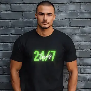 24/7 Jesus T-Shirt - Black Short Sleeve Crew Neck Casual Regular Fit Tee for Men