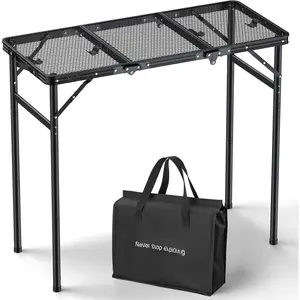 3ft Tri-fold Grill Table, 2 Adjustable Heights Max 29.5" Sturdy Metal Grill Table with Storage Bag, Heat-Resistant Tabletop, Portable Handle for Cooking BBQ Outdoor Travel, 35" x 16", Black